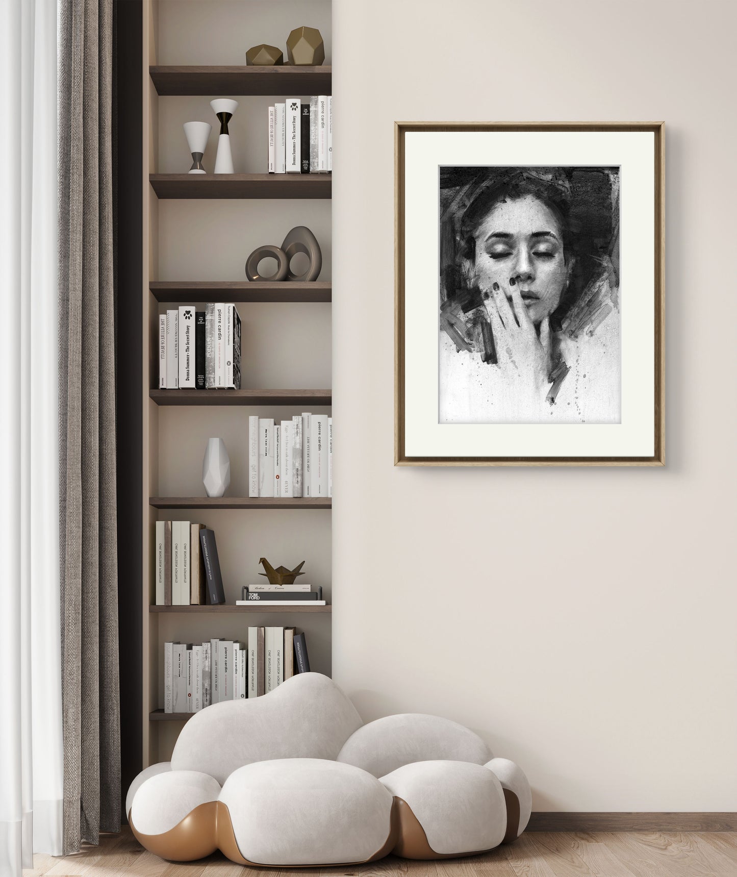 Fine Art Print Womans Face black and white on wall