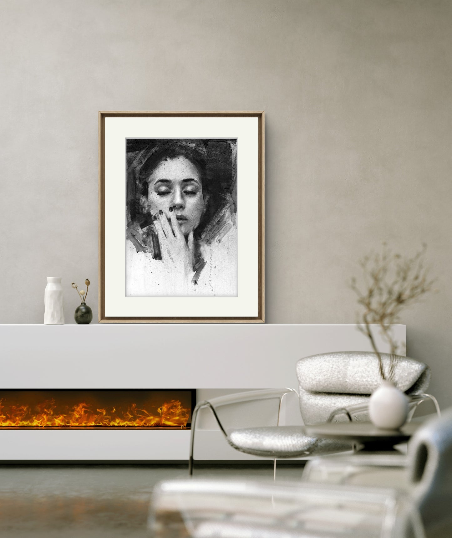 Fine Art Print Womans Face on wall in lounge